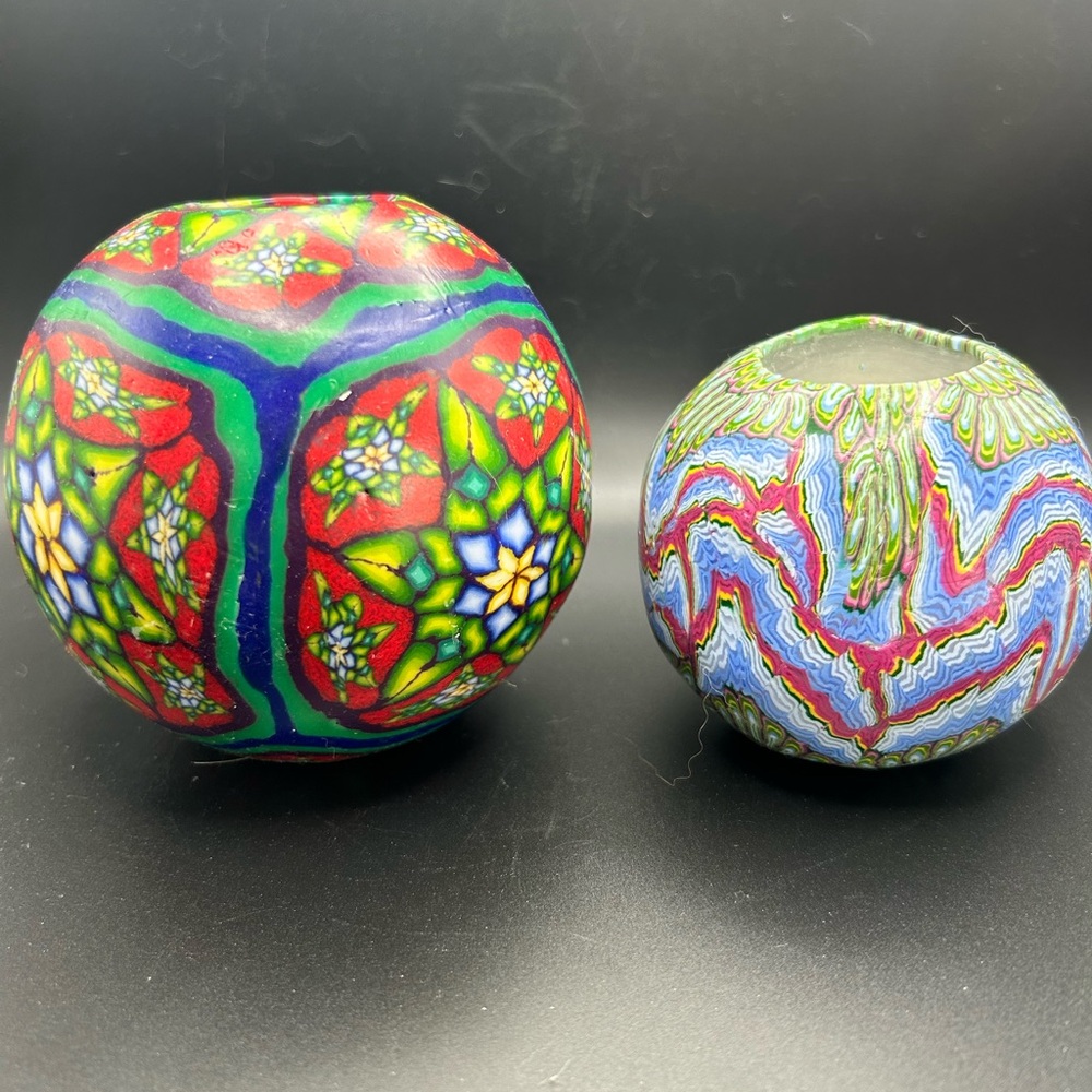 Vtg Stone Candles. Handmade Wax Glow Globes Stained Glass Pattern set of 2
